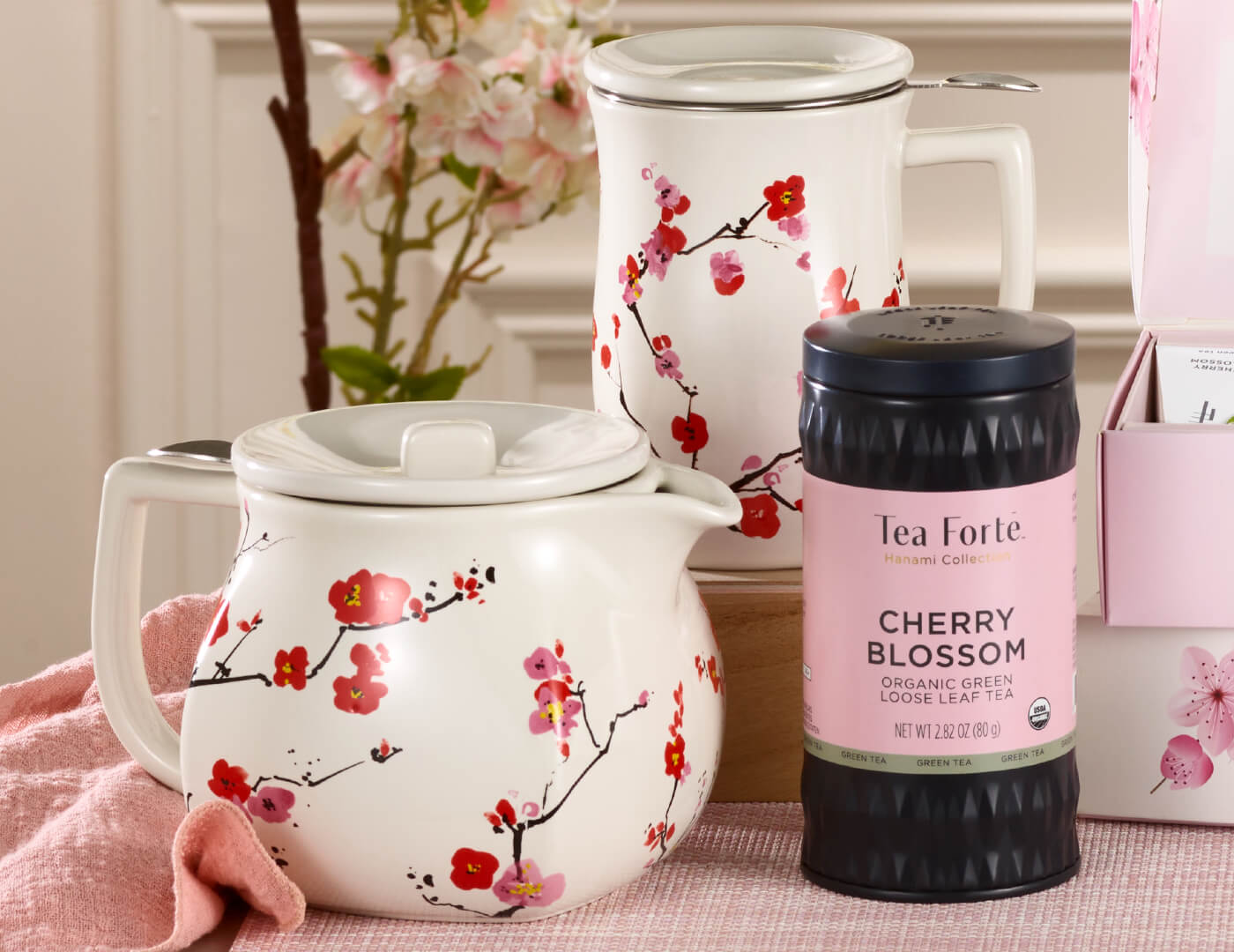 Cherry Blossom Teapot Set on table